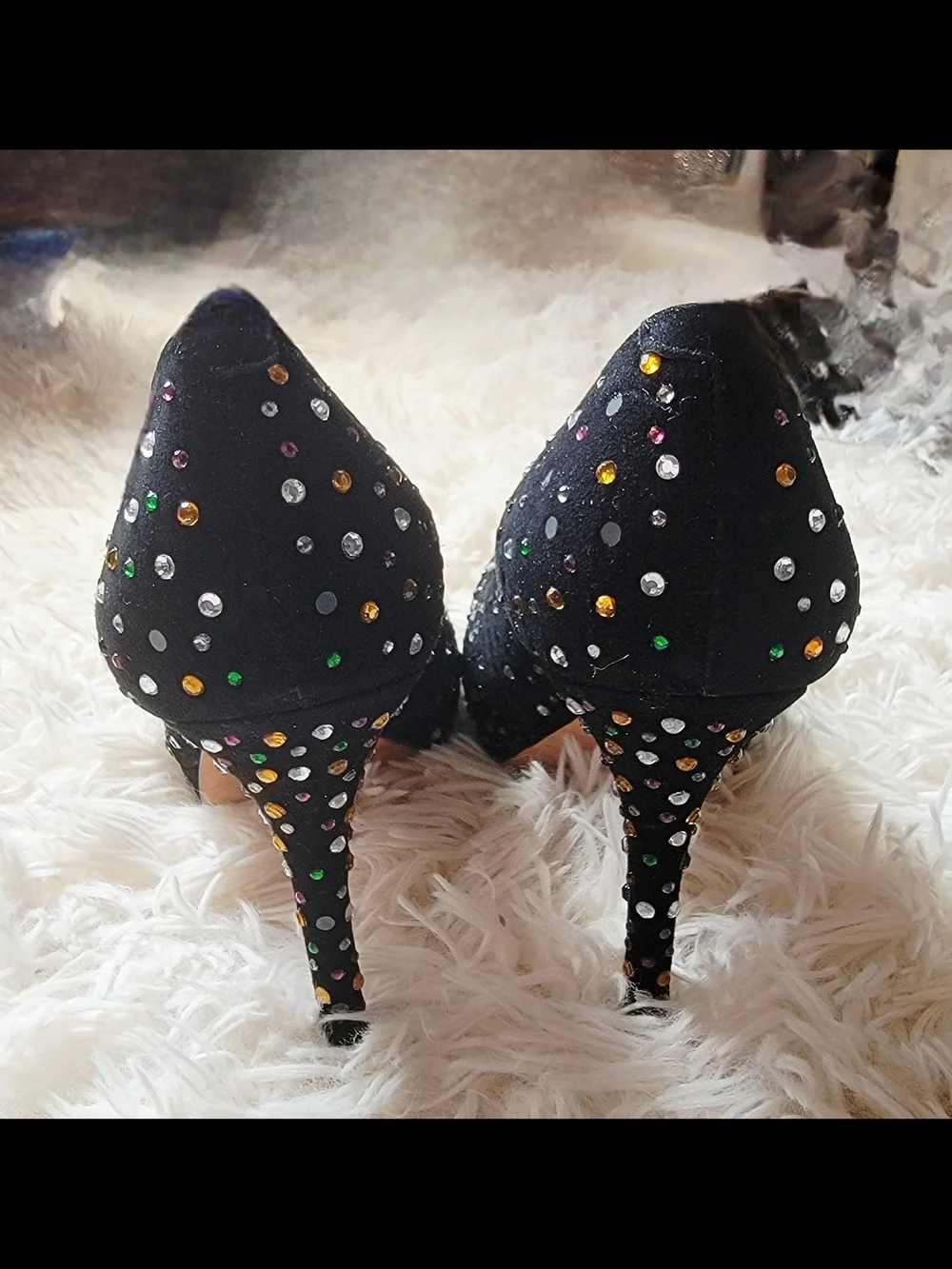 Julya Noir Rhinestone Heels by French footwear, COSMOPARIS-sz 36